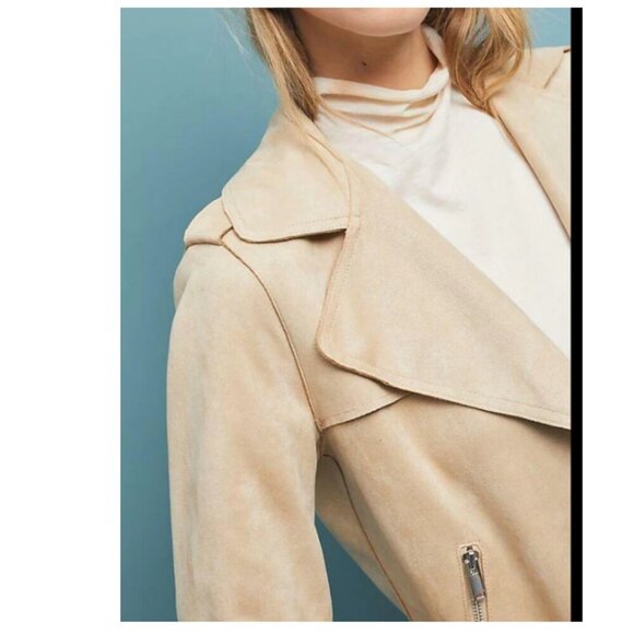 Anthropologie Moto Crop Micro-Suede Jacket Womens XL Beige Open Front Pockets - Picture 4 of 6